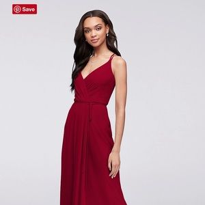 Double-Strap Long Georgette Bridesmaid Wrap Dress